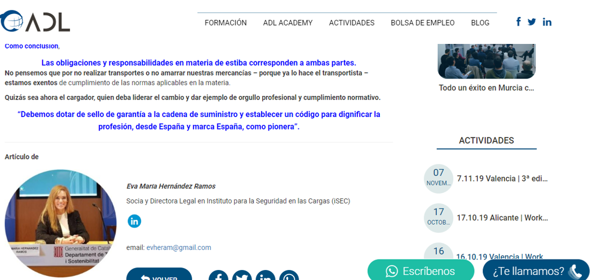 El cargador siempre tiene responsabilidad sobre la estiba – Artículo ADL