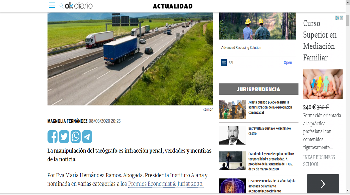 OkDiario. Prisión por manipular el tacógrafo.
