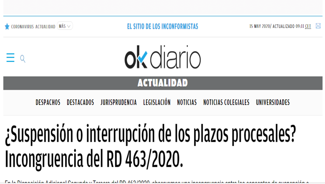 OkDiario. ¿Suspensión o interrupción de plazos?